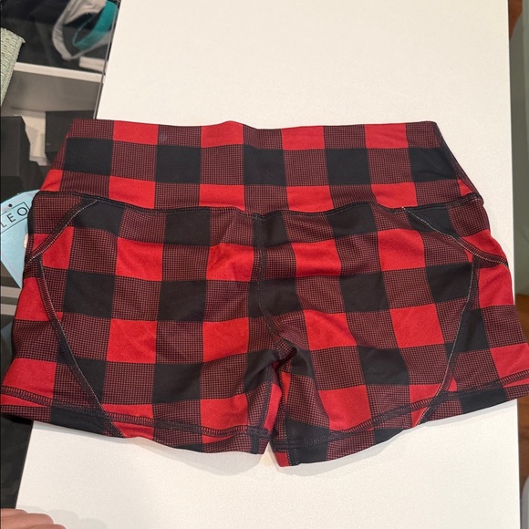 Fleo Women's Athletic Shorts in Red and Black Checkered. NWT. - Picture 4 of 5